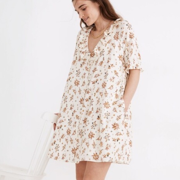Madewell Ruffle Button Front Trapeze Dress in Floral Reef - Picture 1 of 16